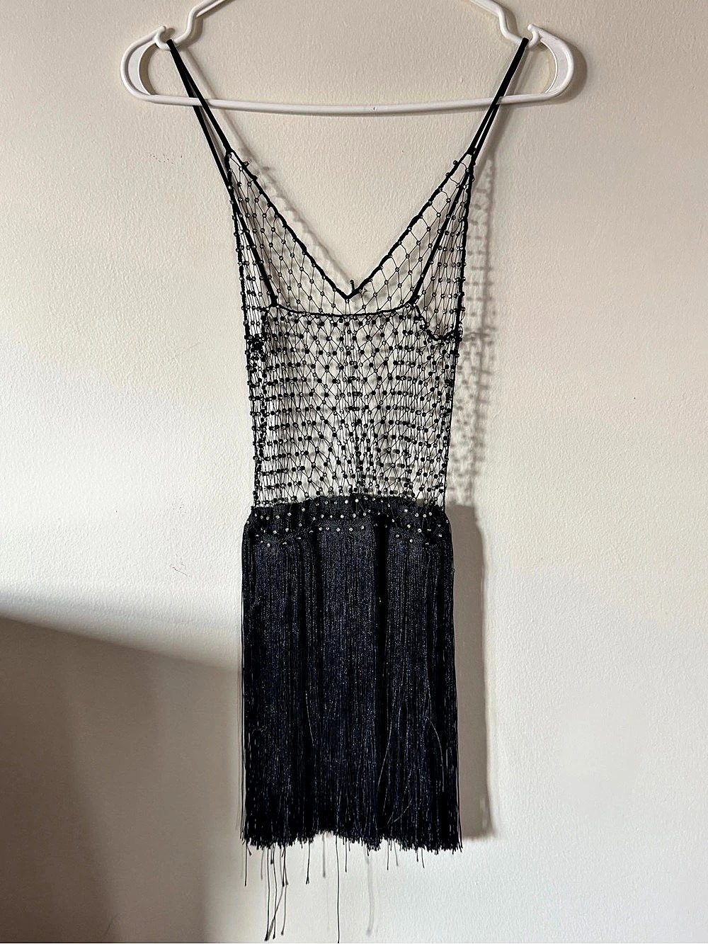 Black Fringe Mini Dress Like New